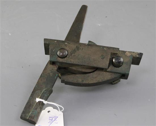 A Chinese bronze cross bow lock mechanism, probably Han dynasty, maximum dimension 19.5cm